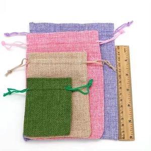 Sac à cordon en coton, lin et jute avec logo personnalisé, motif lettres, pochette cadeau pour mariage ou bonbons - Product Image 3