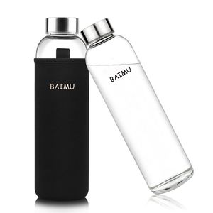 Bouteille d'eau en verre borosilicate à col étroit de haute qualité sans BPA avec couvercle en bambou et manchon en néoprène 500ml/1000ml pour les compléments alimentaires - Product Image 3