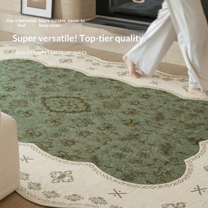 Tappeto per Soggiorno Verde Stile Retrò Francese Antico Nuovo Motivo a Pied-de-Poule Quadrato Imitazione Cashmere Lavabile e Cancellabile - Product Image 2