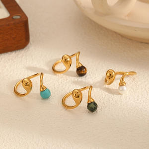 حجر طبيعي عصري من الفولاذ المقاوم للصدأ خاتم ذهبي 18 قيراط مجوهرات نسائية من الأحجار الكريمة - Product Image 2