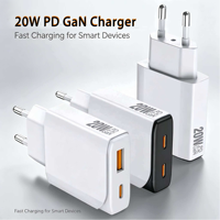Chargeur mural ultra-fin HNT Wholesale PD 20W à charge rapide USB-A Type-C avec prise EU pour iPhone et Samsung