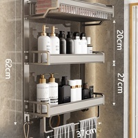 Ensemble porte-serviettes et étagère de salle de bain en aluminium poli miroir, style luxe léger, fixation murale sans perçage pour salle de bain et toilettes