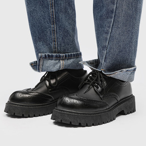 New <strong>Men's</strong> Low <strong>Heel</strong> Thick Sole Black Carved Block Breathable Casual Office Outdoor Wedding Business Trend Oxford <strong>Shoes</strong> - Product Image 5