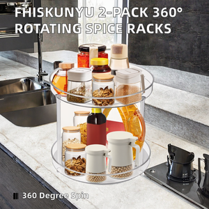 Plateau de rangement rotatif transparent à 2 niveaux 360° pour épices, cuisine, garde-manger, cosmétiques et maquillage - Product Image 5