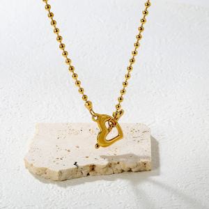 สร้อยคอรูปหัวใจชุบทอง 18K พร้อมลูกปัดโซ่เชื่อมต่อ สแตนเลสสตีล ของขวัญเครื่องประดับสำหรับคนรัก สร้อยคอจี้สำหรับผู้หญิง - Product Image 3