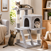 Arbre à chat compact en peluche en gros avec condo à double entrée et échelle d'escalade