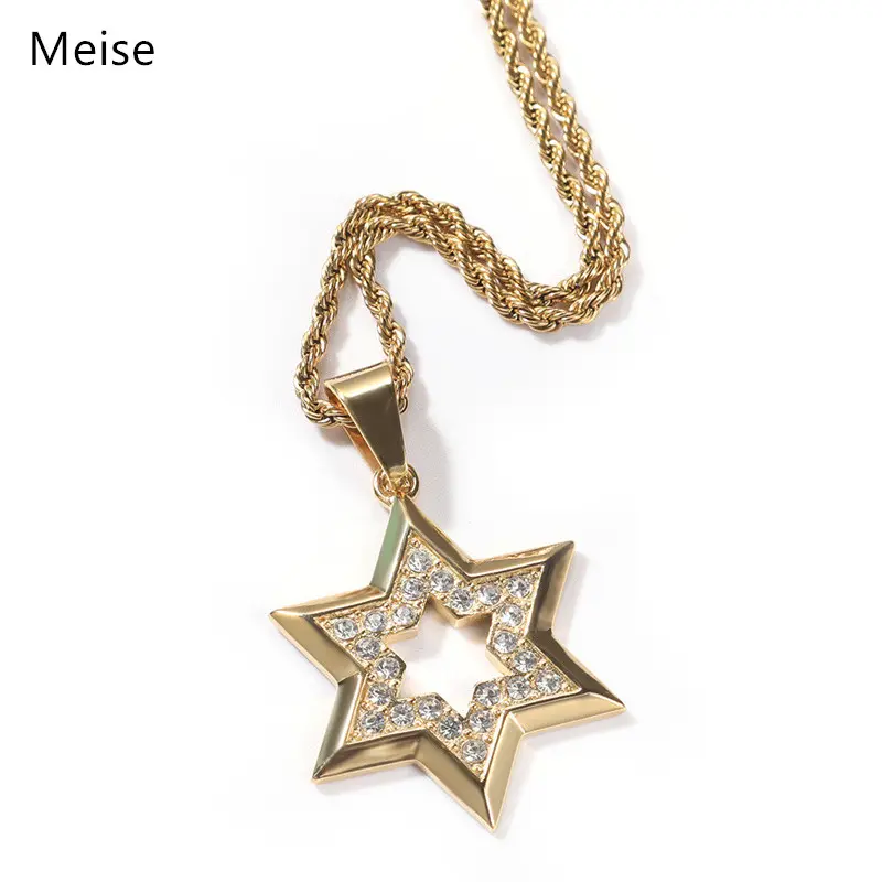 Yiwu Meise Boutique étoile de David strass étoile hexagonale pendentif mâle accessoires en acier inoxydable Hip Hop collier