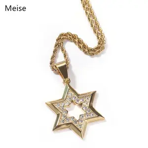 Türük Meise butik yıldız David Rhinestone altıgen yıldız kolye erkek aksesuarları paslanmaz çelik Hip Hop kolye