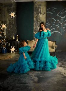 Nouvelle arrivée Fluffy Mère Et Moi Robes En Tulle Volants Avec Train Plus La Taille Pour Séance Photo Maman Et Fille Robe De Soirée En Tulle - Product Image 5