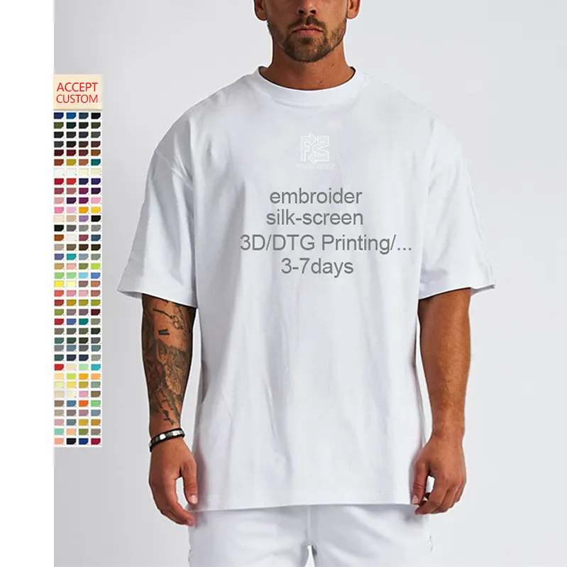 Camiseta de algodão masculina, solta, ombro, design com logotipo, de grandes dimensões, camiseta personalizada