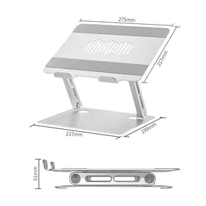 El más nuevo escritorio Notebook Plegable Altura ajustable Soporte Estante ergonómico Soporte vertical para computadora portátil con doble capa de metal