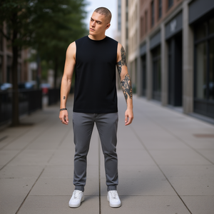 Jean en denim gris pour homme, coupe fuselée, taille mi-haute, décontracté, extensible, en coton léger, pour usage quotidien, marque personnalisée - Product Image 2