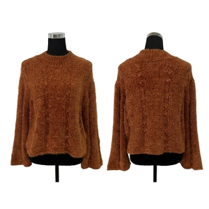 Pull en fil de plumes orange rouille douillet à col rond, épaules tombantes, style rétro, couleur caramel, tricot ample pour <span class=keywords><strong>femme</strong></span> - Product Image 3