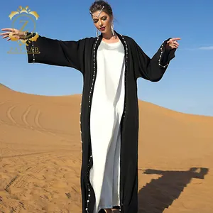 Zaahab Abaya dengan Hoodie Jalabiya Pakaian Islami Wanita Sederhana Kasual Muslim Gaun Panjang Hitam Abaya Jalabiya