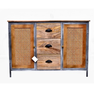 Meuble de salon en bois massif de qualité supérieure avec étagères réglables et finition naturelle riche offrant un style intemporel Direct From India - Product Image 1