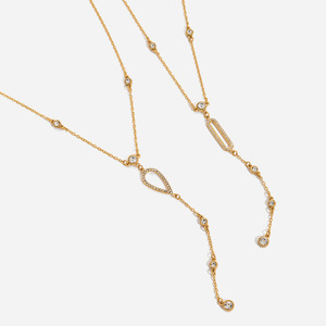 Collier élégant en acier inoxydable avec strass en forme de goutte d'eau, chaîne en Y, bijoux géométriques pour femmes - Product Image 1