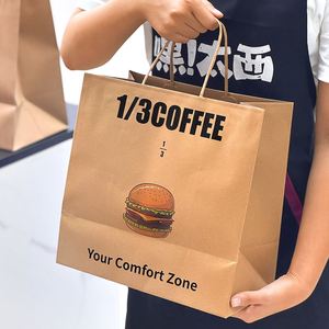 Sacs en papier kraft écologiques de haute qualité personnalisables pour les cafés, impression offset, logo personnalisé classique pour les boissons - Product Image 2