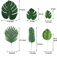 Vente en gros, 60 pièces, 6 sortes de feuilles de palmier artificielles, plante de Safari, feuilles de Monstera, tiges pour décoration de Table de fête Luau