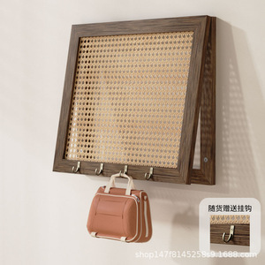 Cubierta para Caja Eléctrica de Mimbre, Cuadrada, de Madera Maciza, Estilo Moderno, Rústico y Sencillo, para Colgar en la Pared, con Ganchos - Product Image 1