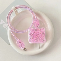 Luxe mignon époxy paillettes vague bordure USB câble protecteur couverture pour iPhone 18W 20W ligne de données morsure tête cordon étui de charge rapide