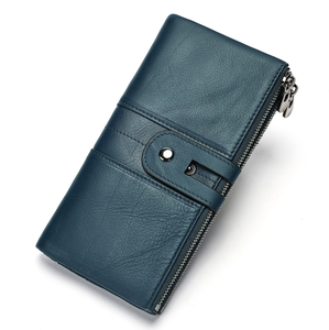 Genuine Leather Long <b>Wallet</b> <b>RFID</b> Zipper Card Holder Purse for Women Vintage Card <b>Wallet</b> Daily Use - Product Image 1