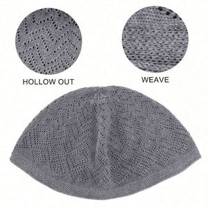 Nuevo Gorro Kufi Musulmán Tejido con Diseño Calado para Unisex, Color Sólido, Elástico, Transpirable, Gorro Quirúrgico, Turbante, Uso en Exteriores - Product Image 4