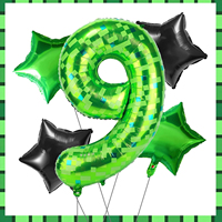 Ensemble de ballons en aluminium sur le thème de l'anniversaire Minecraft-Ballons à chiffres verts de 40"