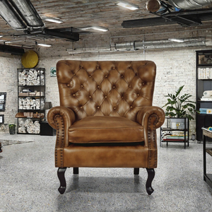 Fauteuil en cuir capitonné marron, fauteuil individuel, fauteuil d'appoint rétro pour salon, hôtel - Product Image 3