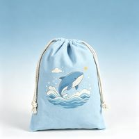 Pochette en toile pliable compacte à motif de dessin animé écologique, avec cordon de serrage, logo personnalisé pour le bureau/l'école, promotionnelle