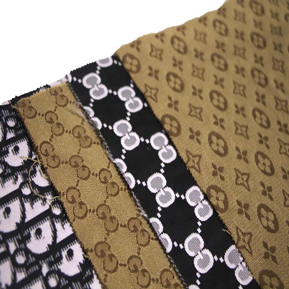 Tissu jacquard avec logo de marque célèbre, 100% polyester 50D, personnalisé, neuf, à la mode
