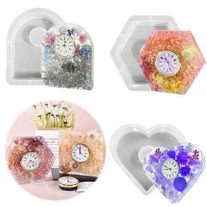 ISSILI Geometric Euclidean upright clock table clock silicone <b>mold</b> crystal drip gel DIY square heart book stand display - Product Image 5