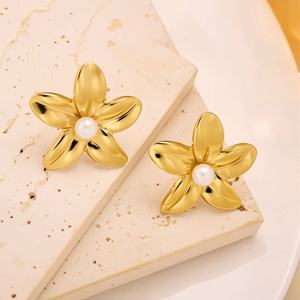 Gold Stud Earrings <b>Women</b> Sculptural Bow Textured Heart Leaf Flower Stainless Steel 14K Gold Plated Trendy Custom Made Party - Product Image 6