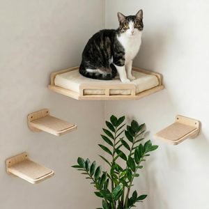 <b>Wooden</b> <b>Cat</b> Wall Shelf Set Corner Perch Anti Slip Pad For Small Medium <b>Cats</b> Pet Furniture - Product Image 1