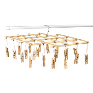 Bamboo Folding Clothes Rack X Type 16 <b>Clips</b> For Socks Underwear Hanging Drying Organizer Rectangle <b>Hook</b> Type - Product Image 4