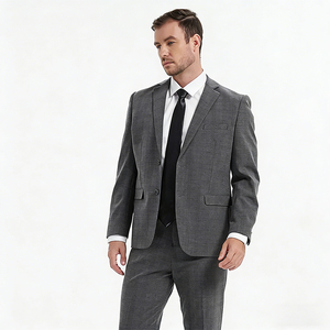 Высококачественный мужской деловой костюм-тройка больших размеров из смесового полиэстера в клетку с отложным воротником - Product Image 4