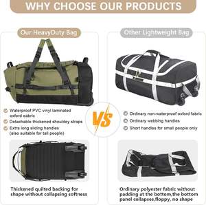 बड़ी क्षमता 86l सेना हरी फोल्डेबल व्हील्ड डफ़ल बैकपैक क्वार्ड वाटरप्रूफ ढहने योग्य डुफ़ल बैग ज्यामितीय - Product Image 3
