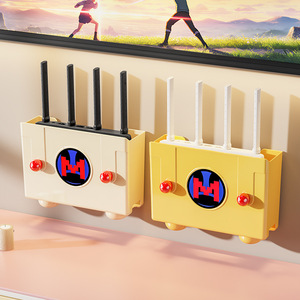 Wall Mounted Router Storage Box Rectangle Punch Free Cartoon Design For Home WiFi Modem Organizer - Product Image 1