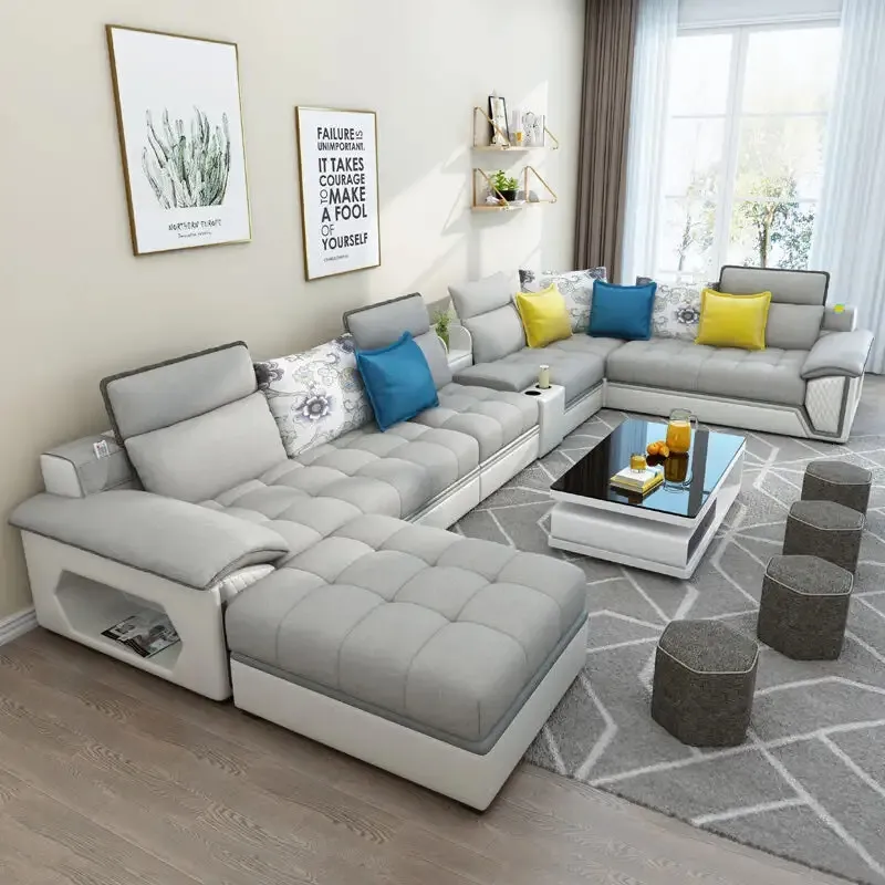 Divano da soggiorno moderno Set 7 posti divani reclinabili a forma di U divano componibile in tessuto microfibra di lusso per mobili per la casa