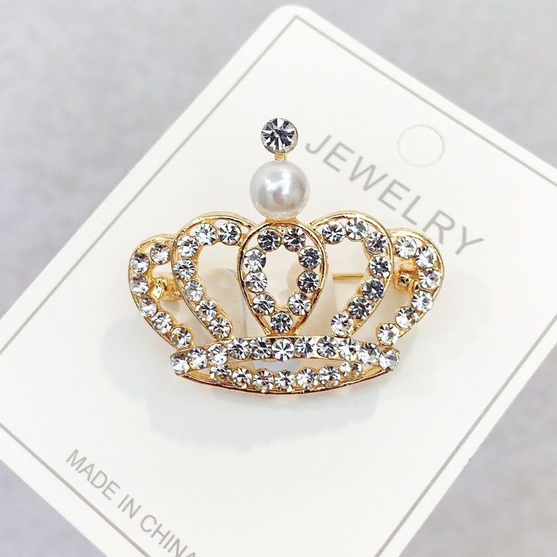 Fashion Crystal Pearl Initial Brooch Gold