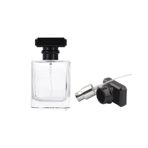 Bouteille de parfum en verre transparent vide avec capuchon en cristal carré, accessoire avec vaporisateur, 30/50/100ml