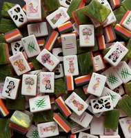 Set Ubin Mahjong Akrilik Desain Leopard Panda Lucu Motif Hewan Hijau Mewah dengan Joker untuk Malam Permainan Mahjong