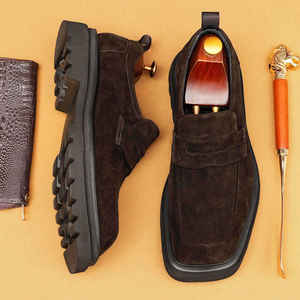 Chaussures en cuir pour hommes décontractées et habillées, nouveau style 2026, cuir véritable, semelle épaisse, bout carré, chaussures décontractées et habillées, tenue formelle - Product Image 1