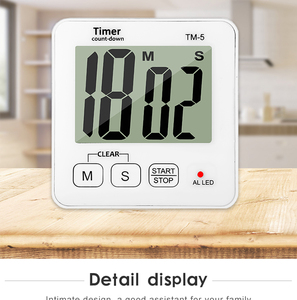 Temporizador TM-5 con Pantalla Grande, Función de Cuenta Regresiva, Temporizador de Cocina, Temporizador Electrónico Cuadrado Blanco - Product Image 1