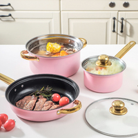 Ensemble de Cuisson de 6 Pièces en Acier Inoxydable Rose : Casseroles Antiadhésives, Marmite, Faitout et Poêle à Frire