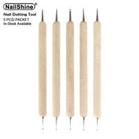 Lot de 5 pinceaux à ongles professionnels avec manche en métal et manche en bois pour manucure et stylo à points pour nail art