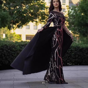 Robe de soirée asymétrique à sequins, couleur unie verte, taille mi-haute, pour banquet formel - Product Image 3