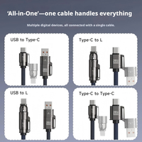 Kabel Data 4-in-1 240W Teranyam USB Type-C Paduan Seng Pengisian Cepat untuk iPhone Tablet Laptop & Komputer