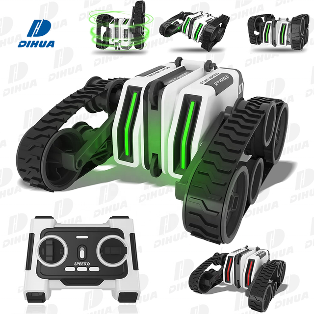 2.4Ghz Double Sided 360 Degree Rotating Tracked Crawler Remote Control Stunt Car with Headlight Toy Vehicle RC Tanks for Kids