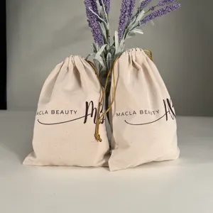 Organic Cotton Muslin Drawstring Bag Eco Friendly Canvas Draw String Bag Logo Customized Shopping Cotton Bag