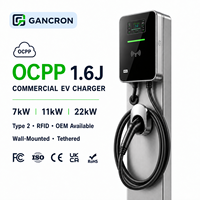 Pengisi Daya EV GANCRON Tipe 2 OCPP 1.6J AC Wallbox Pintar 7kW 11kW 22kW Logo Dapat Disesuaikan Stasiun Pengisian Daya Dinding Publik Komersial